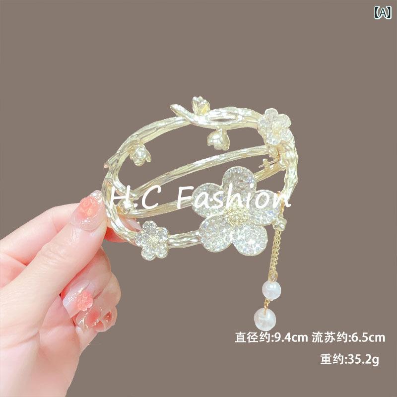 ヘアクリップ レディース 高級感 メタル フラワー タッセル 後頭部 まとめ髪 バンスクリップ 髪留め 上..