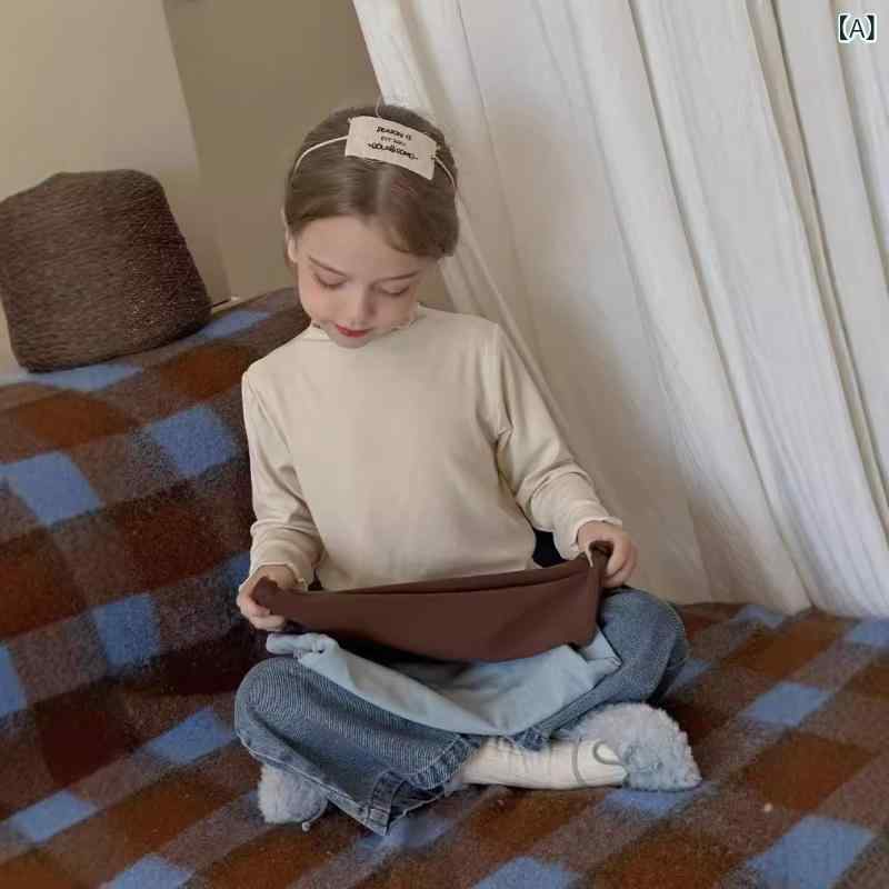 トップス 女の子 キッズ 長袖 フリル インナーカットソー 綿 伸縮性 ストレッチ ニット 柔らかな肌触り 韓国風 秋冬 普段使い 通園
