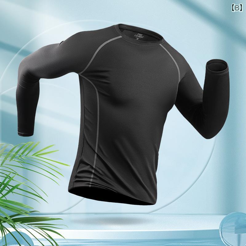 水着 メンズ 上下セット 長袖 ラッシュガード スイムパンツ UVカット 速乾 コンプレッション フィット ポリエステル ダイビング サーフィン スイミング スポーツ ランニング ブラック 春夏