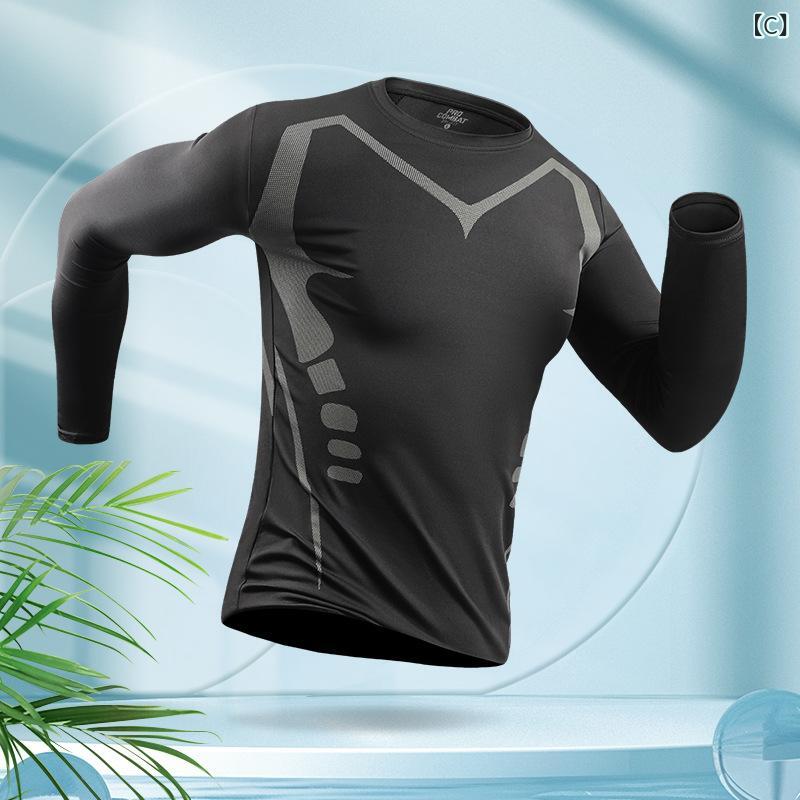 水着 メンズ 上下セット 長袖 ラッシュガード スイムパンツ UVカット 速乾 コンプレッション フィット ポリエステル ダイビング サーフィン スイミング スポーツ ランニング ブラック 春夏
