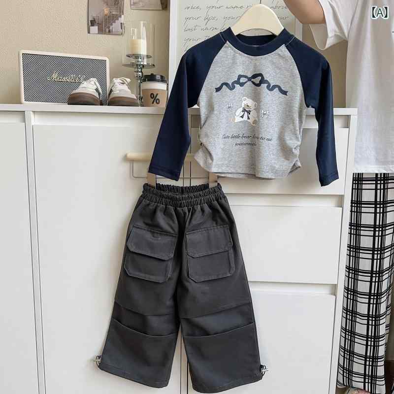 ・カテゴリ: キッズセットアップ・性別: 女の子・スタイル: 韓国・セットアップ種類: パンツセット・セット内容: 2点セット・対象年齢: 3～8歳・適応身長: 100～140cm・袖丈: 長袖・パンツ丈: 長ズボン・主な素材: 綿93.2%・カラー展開: グレー
