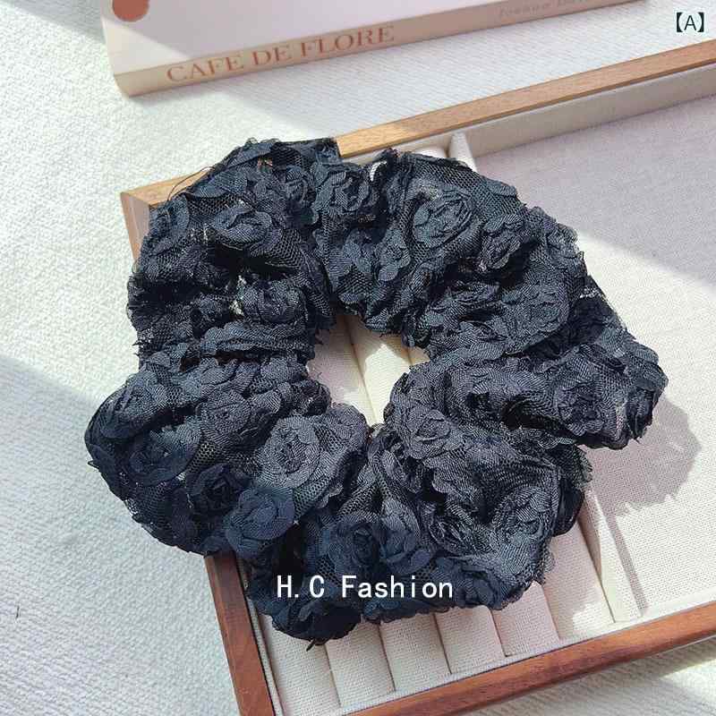 シュシュ 韓国 上品 エレガント レトロ クラシック 立体フラワー レース チュール ボリューム ヘアゴム..