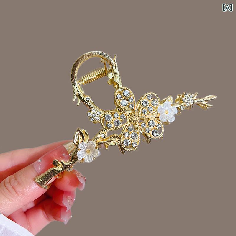 ヘアクリップ レディース 女性用 高級感 枝梅モチーフ ラインストーン パール シャーククリップ まとめ..