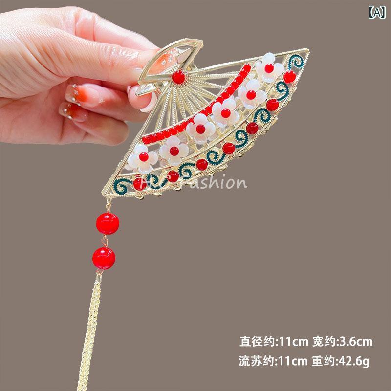 ヘアアクセサリー レディース 中華風 レトロモダン 古典 上品 高級感 パール飾り 蝶モチーフ 扇モチーフ 大ぶり バンスクリップ 髪留め 合金製 ハンドメイド ヘアクリップ