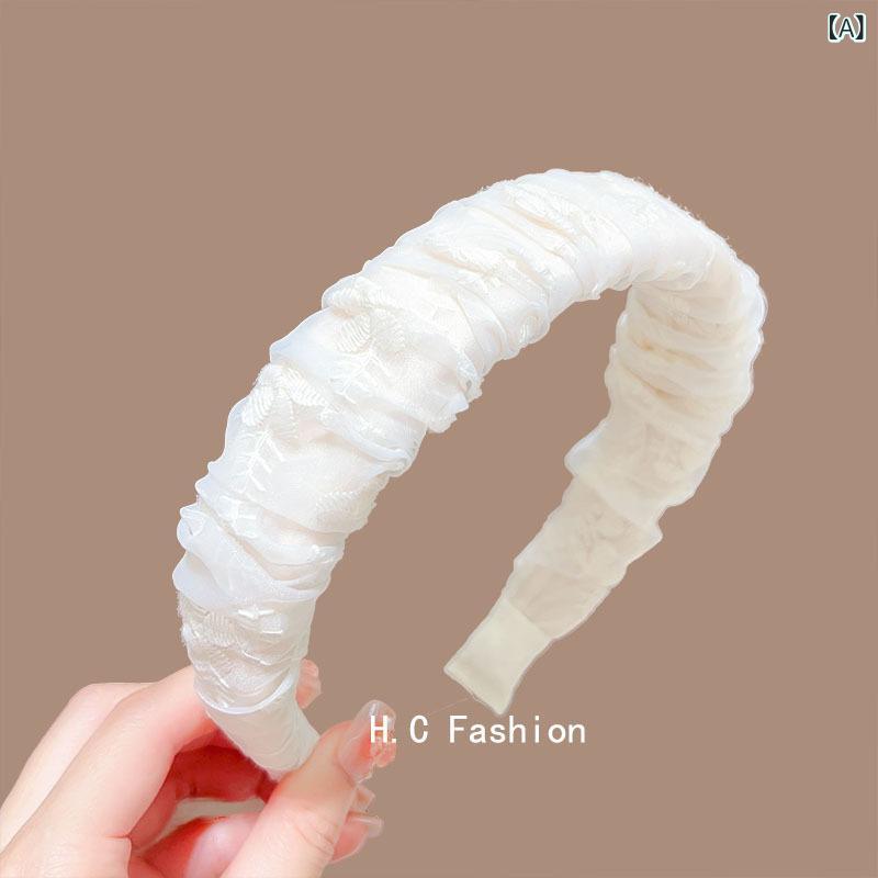 カチューシャ レディース フレンチスタイル レース 刺繍 プリーツ インフルエンサー 小顔見え 高見え ..