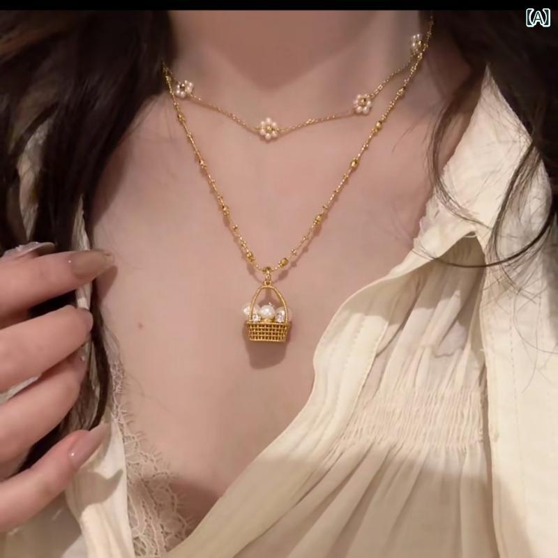SWAROVSKI - ネックレス レディース パール ペンダント 立体編み込み かごモチーフ ゴールドカラー ショート 鎖骨 上品 高級感 個性的 カジュアル ファッション 合金 電気メッキ加工