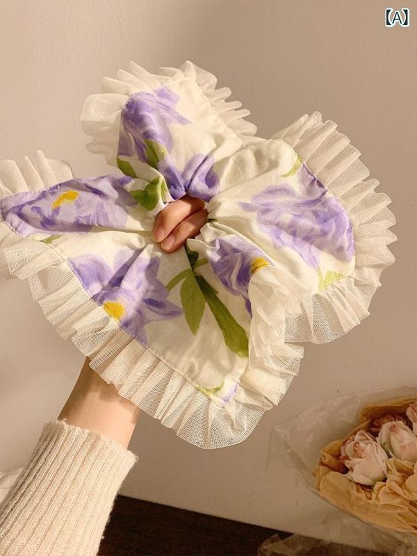 シュシュ レディース フレンチ 韓国 シンプル 花柄 ホワイト 高級感 ビッグ スカーフ風 布製 髪飾り フ..