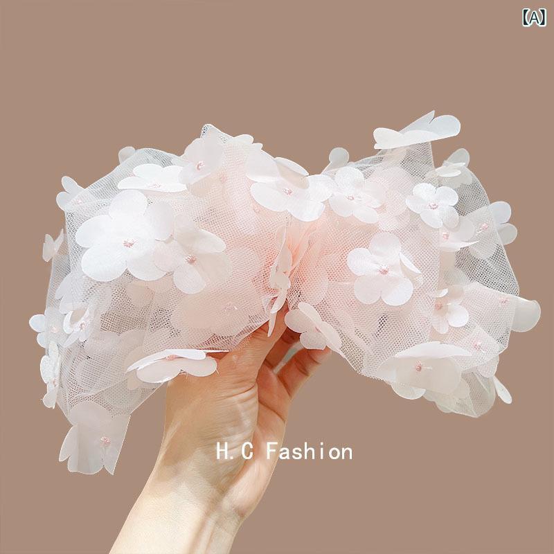 ヘアアクセサリー レディース 大きめ リボン チュールフラワー 高級感 スプリングクリップ ヘアクリッ..