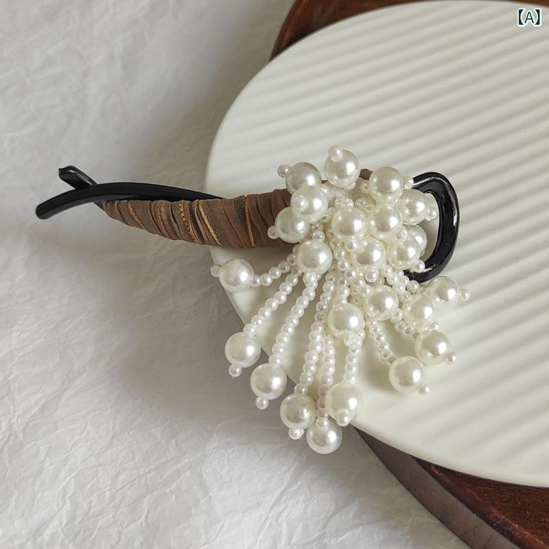 ヘアクリップ レディース パール タッセル バナナクリップ ツイストクリップ フラワー レトロ ナチュラ..