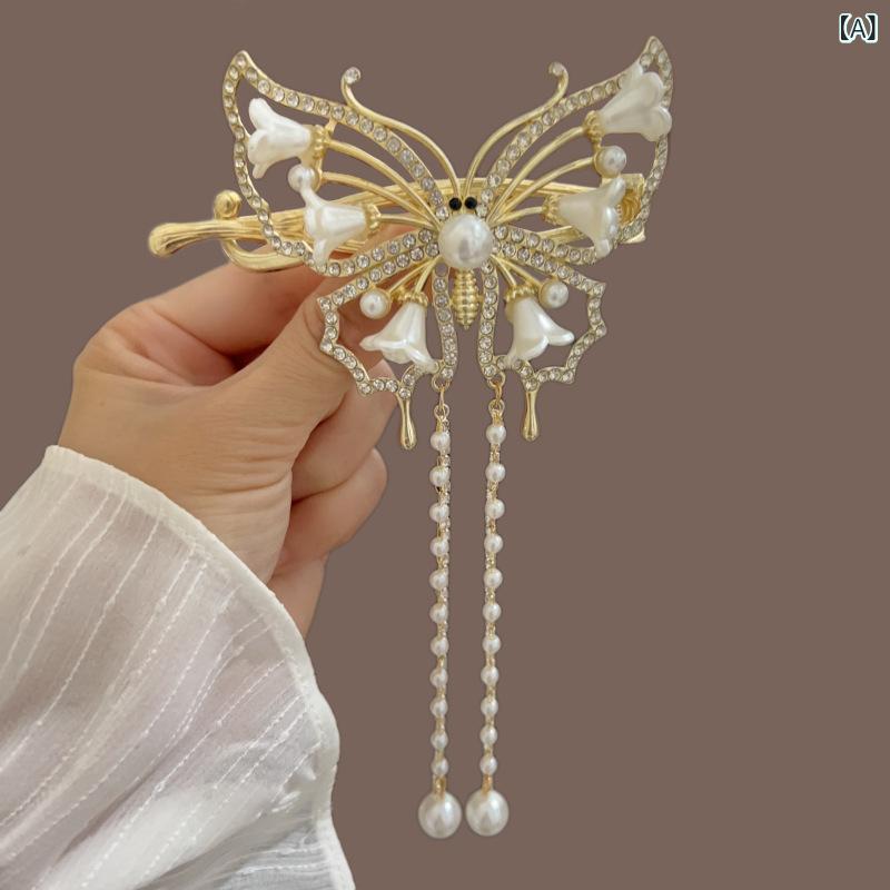 ヘアクリップ レディース スズラン タッセル ツイストバナナ型 後頭部 ラインストーン 髪飾り ブライダル 結婚式 パーティー 和装 古風 レトロ エレガント 高見え 上品