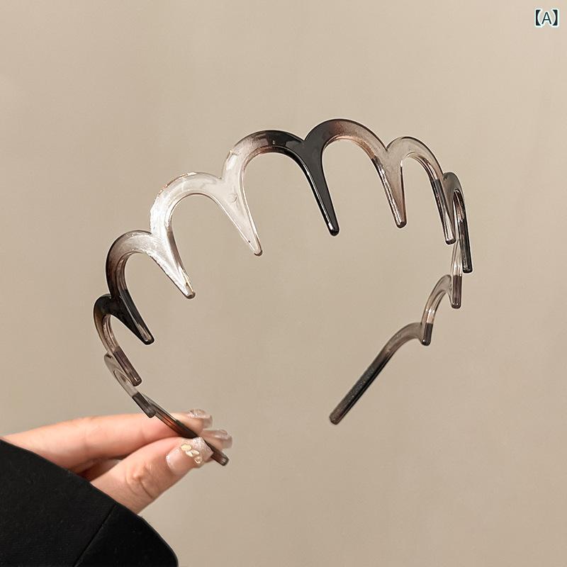 カチューシャ レディース シンプル コーム付き 波型ウェーブ アクリル 洗顔 メイク時 髪止め 滑り止め 上品 エレガント 韓国 普段使い ヘアアクセサリー