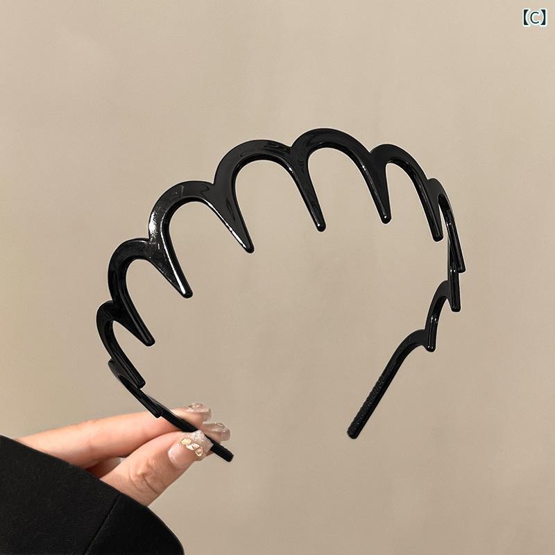 カチューシャ レディース シンプル コーム付き 波型ウェーブ アクリル 洗顔 メイク時 髪止め 滑り止め 上品 エレガント 韓国 普段使い ヘアアクセサリー