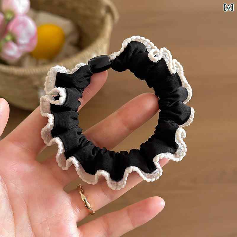 ヘアゴム レディース 韓国 パール パール 木耳フリル 高弾力 伸縮性 髪を傷つけない 上品 エレガント ..