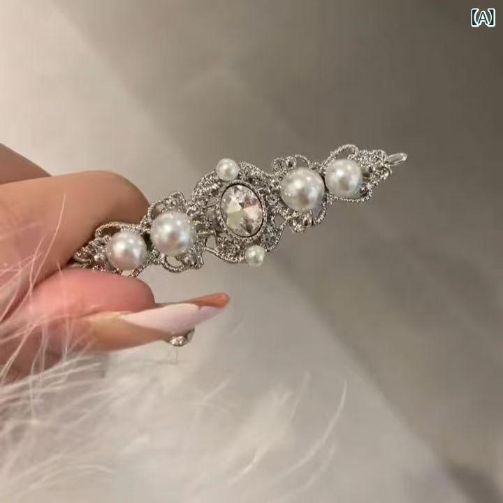 ヘアクリップ レディース フレンチスタイル ラインストーン パール ライトラグジュアリー 高級感 繊細 ..