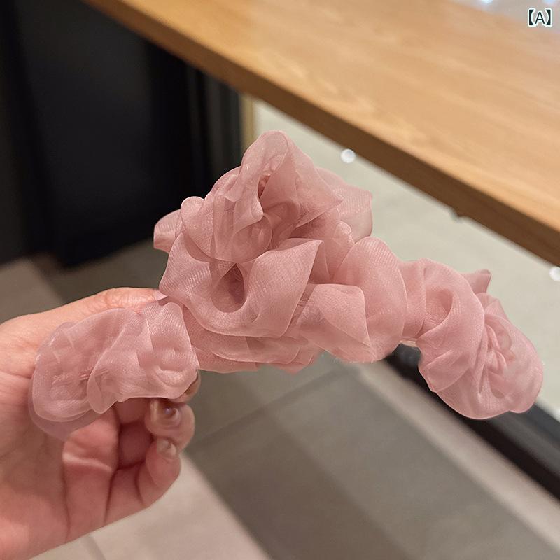 ヘアクリップ レディース ピンク チュール バンスクリップ 個性的 上品エレガント 甘め フェミニン 髪留め ヘアアクセサリー インスタ映え おしゃれ 普段使い