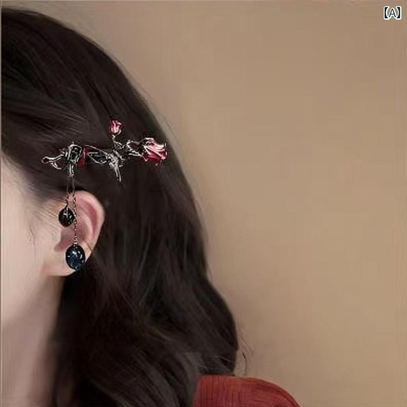 ヘアクリップ レディース サイドクリップ 蝶 バラ フリンジ 高級感 エレガント 滴油加工 個性的 万能 ..