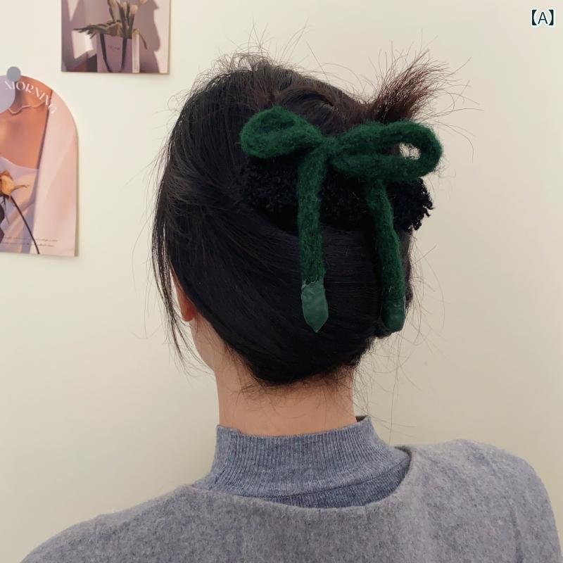 乐天商城 - ヘアクリップ レディース リボン蝶結び ニット編み込み 上品 個性的 かわいい フェミニン インスタ風 おしゃれ 万能 普段使い お出かけ 髪飾り ヘアアクセサリー