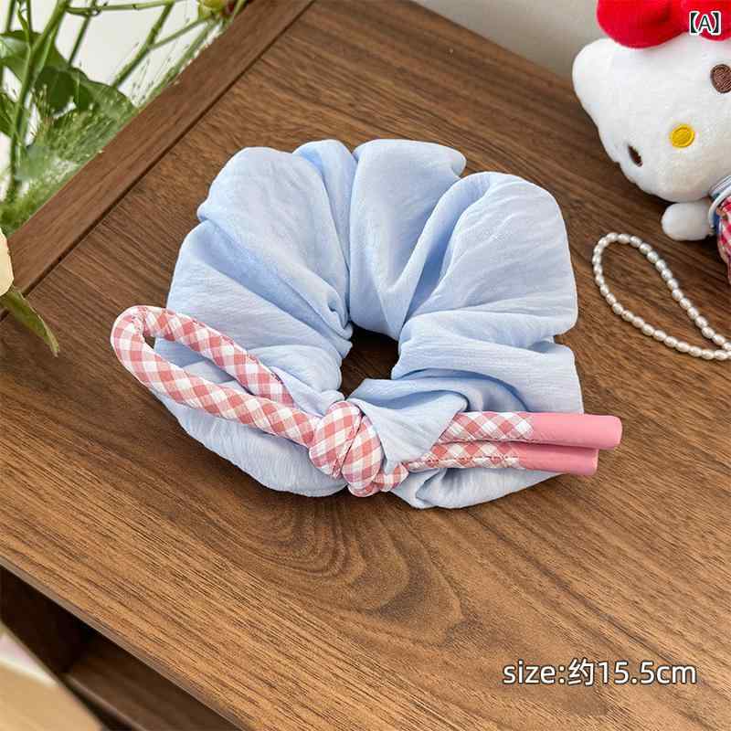 シュシュ レディース ガールズ かわいい 甘め 結びリボン 蝶々結び お団子ヘア ポニーテール まとめ髪用 高弾力 伸縮性 布製 格子柄 SNS映え ヘアアクセサリー 髪飾り
