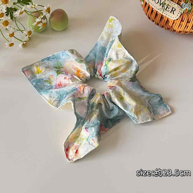 ヘアアクセサリー レディース 女性用 シュシュ ヘアゴム レトロ ヴィンテージ風 油絵風 スカーフ柄 布..