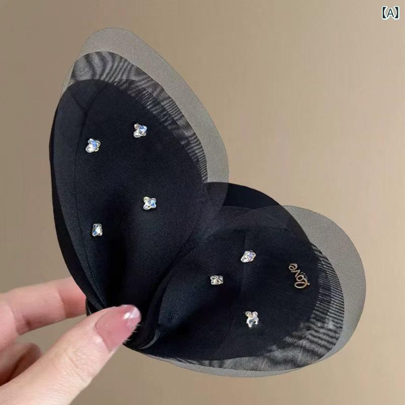 ヘアアクセサリー レディース フレンチ リボン オーガンジー ラインストーン バンスクリップ 個性的 高..