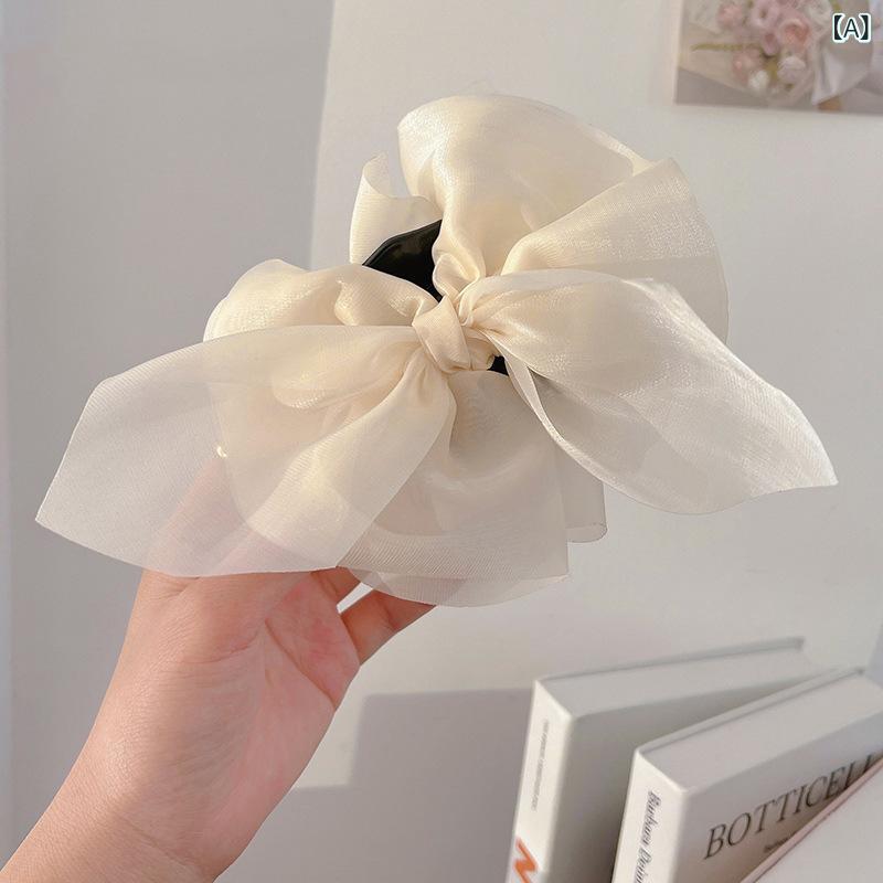 ヘアクリップ レディース チュール リボン バンスクリップ まとめ髪 アップヘア 高級感 エレガント フ..