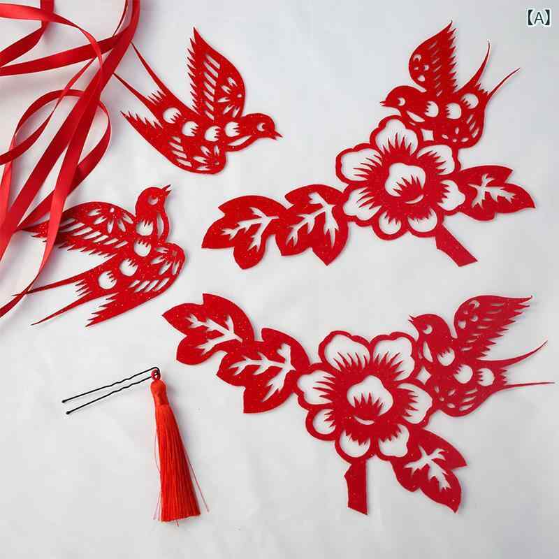Rakuten - 髪飾り 中国風 伝統 切り絵 かんざし ヘアピン ヘッドドレス フロッキー 花柄 鳥モチーフ 喜の文字 レッド ブルー パープル お正月 秋冬 成人式 結婚式 和装 レトロ