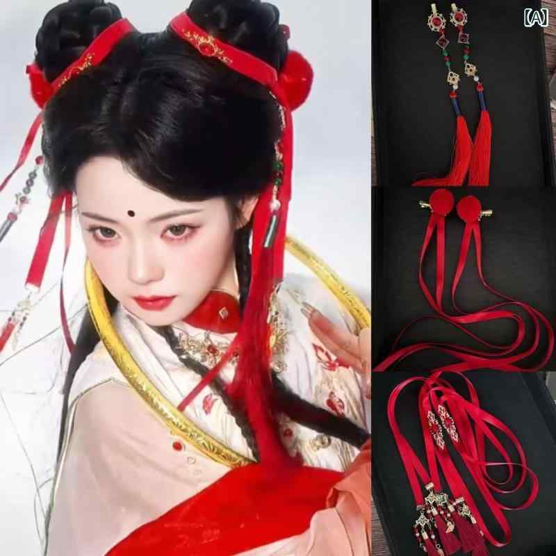 ヘアアクセサリー 男女兼用 ネザ 同 コスプレ グッズ 中華風 漢服 二次元 ヘアバンド タッセル ヘアク..