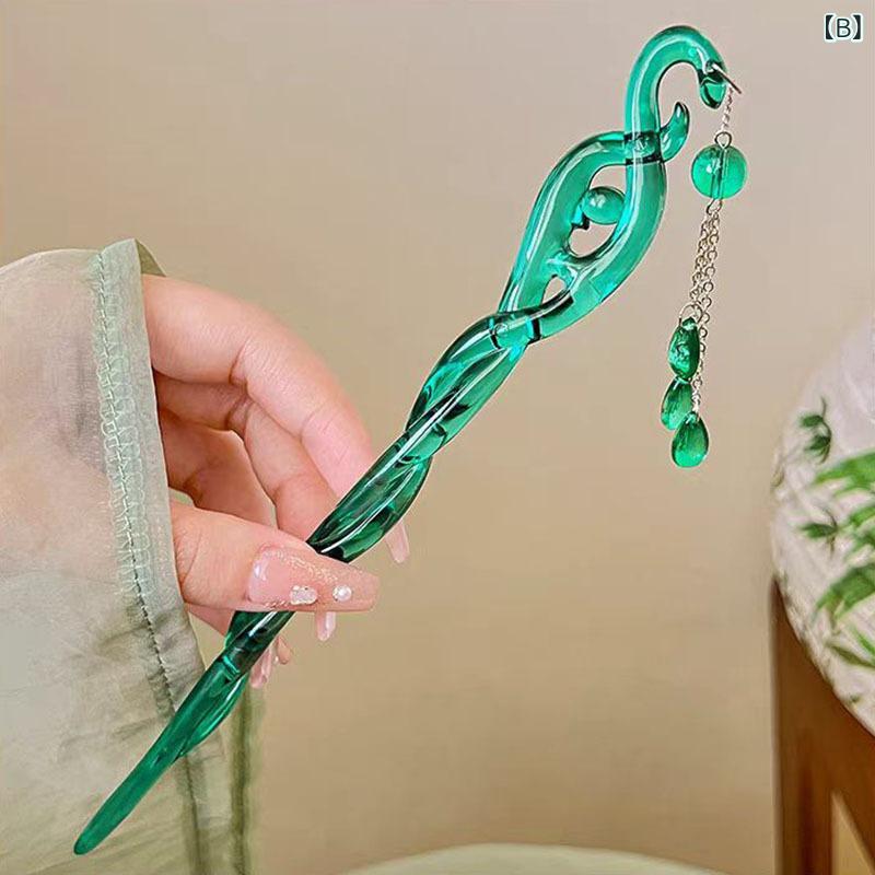 かんざし レディース 簪 ヘアアクセサリー 髪飾り モダンチャイニーズスタイル 蛇モチーフ タッセル 歩揺 レトロ アンティーク調 個性的 ロング プラスチック 樹脂 おしゃれ 秋冬 2