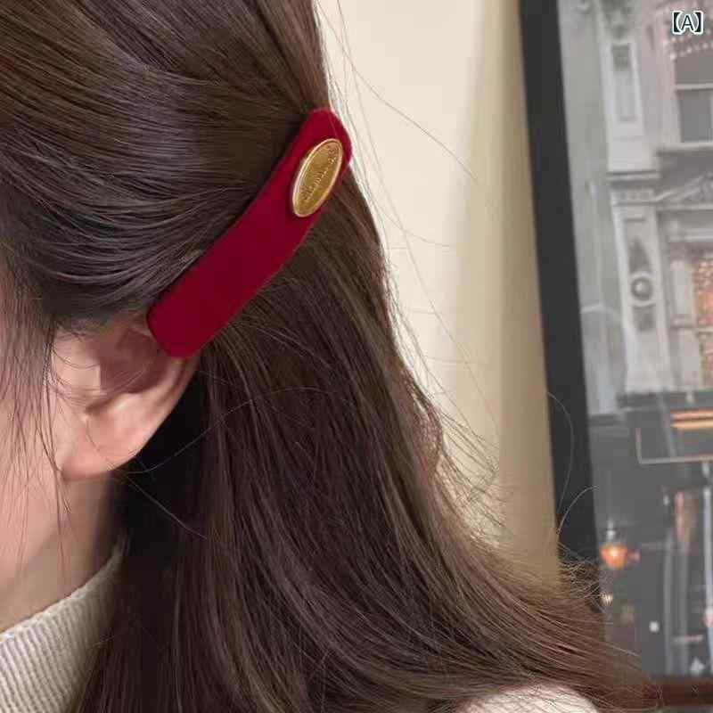 ヘアクリップ レディース ベルベット 韓国 レトロ 個性的 上品な高級感 ファッション サイドクリップ 前髪クリップ 楕円形 ゴールドポイント ワインレッド ブラック 秋冬 髪留め 普段使い
