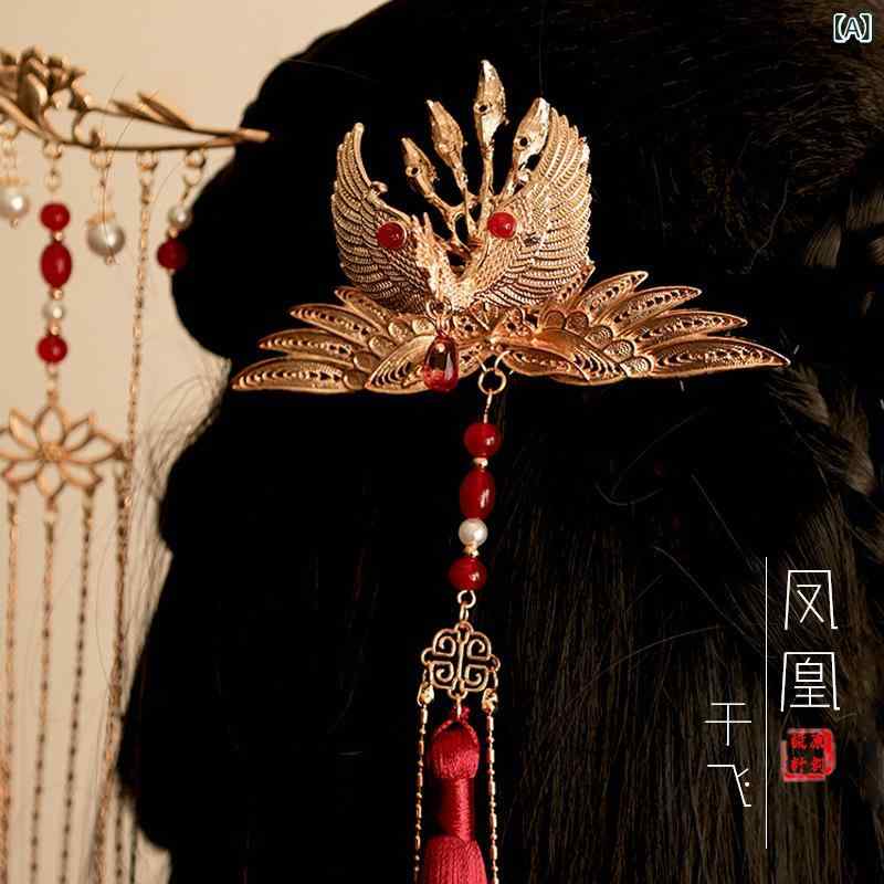 簪 レディース 鳳凰モチーフ 髪飾り ヘッドドレス 中華風 漢服 中国伝統衣装 レトロ アンティーク調 手..