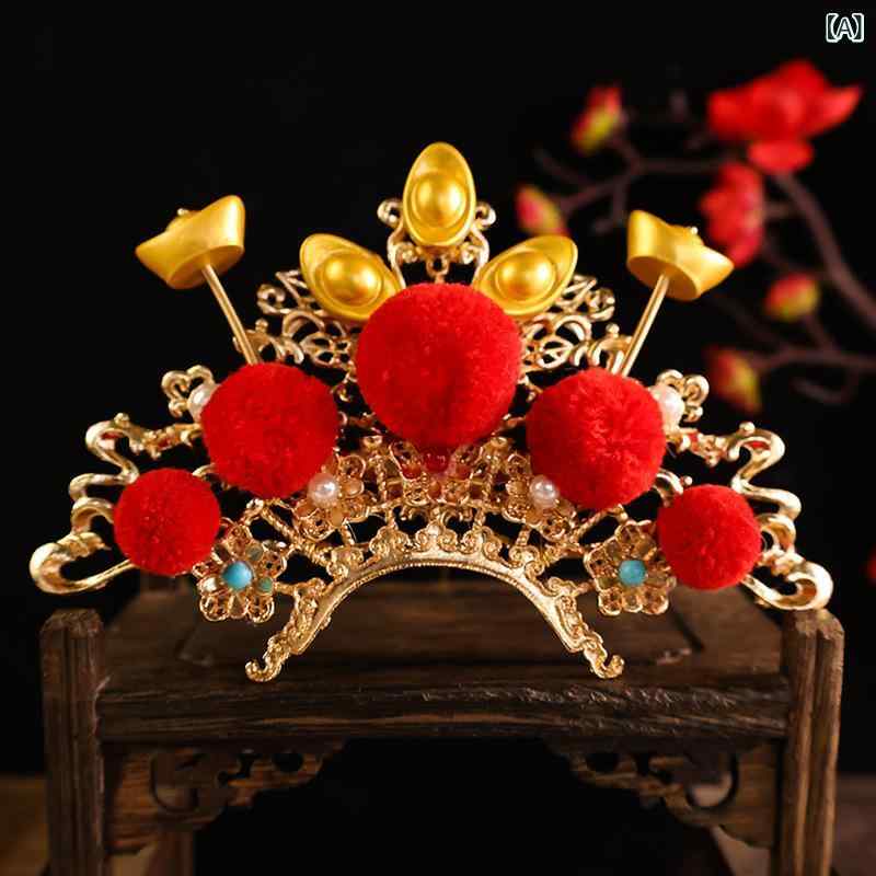 ヘアアクセサリー ユニセックス 髪飾り クラウン かんざし 歩揺 古典風 レッド メタル ハンドメイド 漢服 コスプレ 撮影用 タッセル 小財神 縁起物 お祝い...