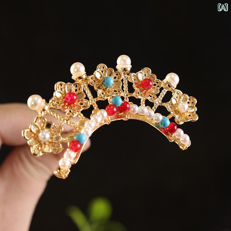 髪飾り 花嫁用 パール簪 ティアラ ヘッドドレス ハンドメイド 金属製 古風 漢服風 唐風 明代風 宋代風 和装小物 女性用ヘアアクセサリー