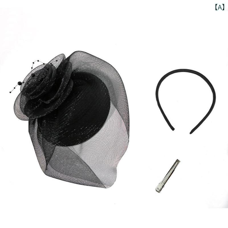 ヘッドドレス レディース ブライダル ウェディング ティーパーティー チュール 羽根 フェザー レトロ ヴィンテージ風 アスコット 上品 手作り ファシネーター ミニハット 髪飾り