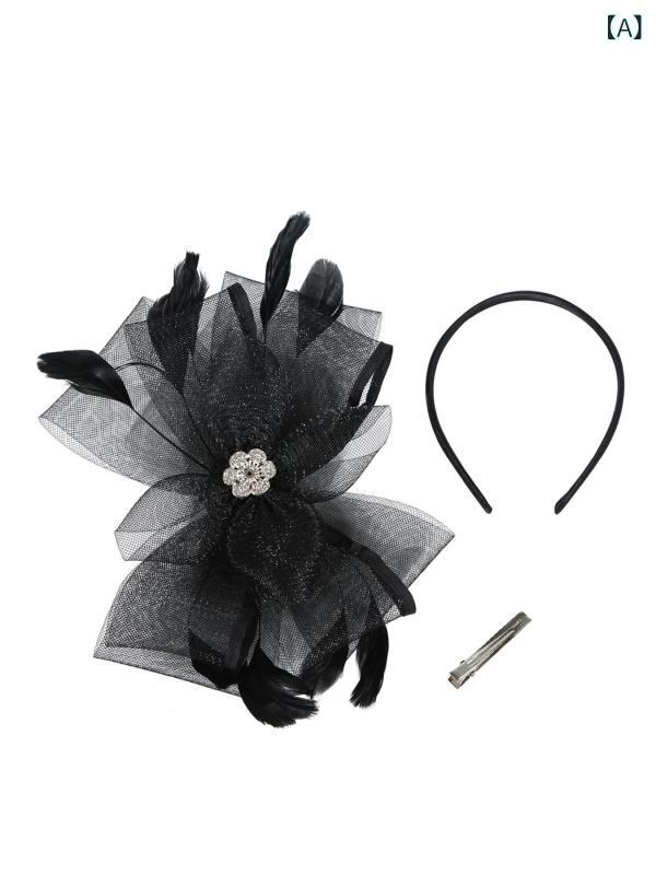 ヘッドドレス レディース チュール フェザー フラワー 結婚式 ブライダル パーティー 二次会 お呼ばれ ..