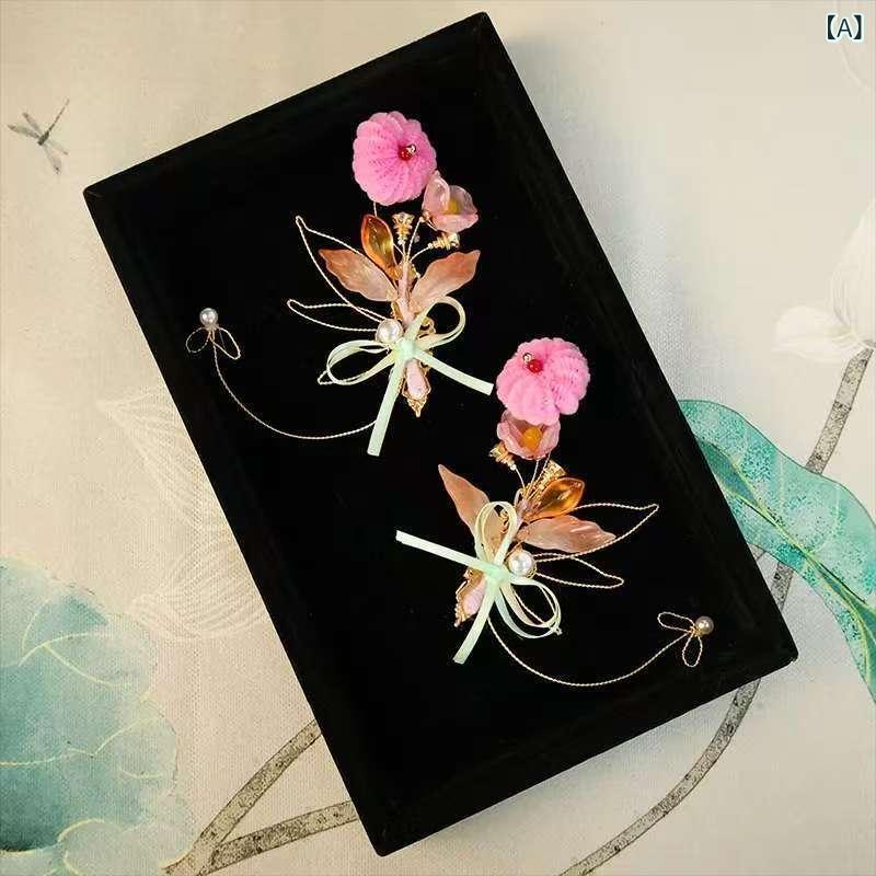 髪飾り レディース 漢服 古風 レトロ 絨花 ポンポン かんざし ヘアクリップ 2個セット 手作り ハンドメイド 合金製 かわいい おしゃれ 華やか パーティー イベント 成人式