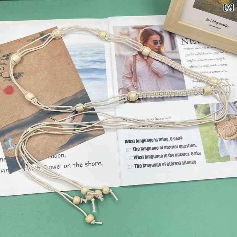 ウエストチェーン レディース 大人用 ボヘミアン エスニック 民族風 編み込み フリンジ タッセル スカ..