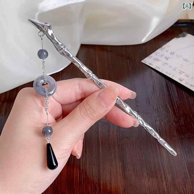 髪飾り レディース 女性用 新中国風 レトロ 漢服 かんざし ヘアスティック 平安結び ドロップ タッセル..