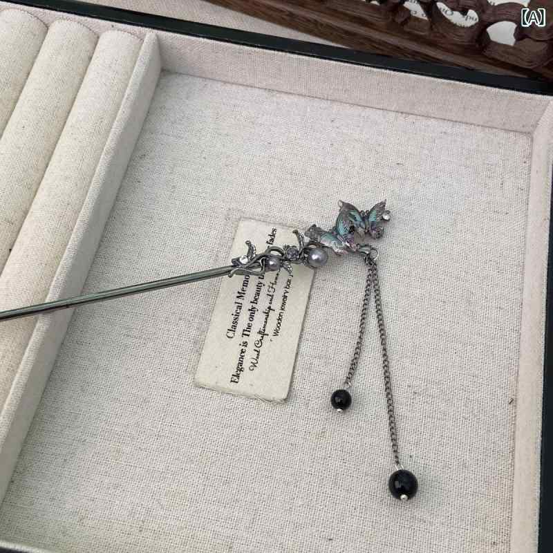 かんざし レディース ダブルバタフライ 蝶々 タッセル 揺れる 中華風 和風 漢服 まとめ髪 アップヘア ..