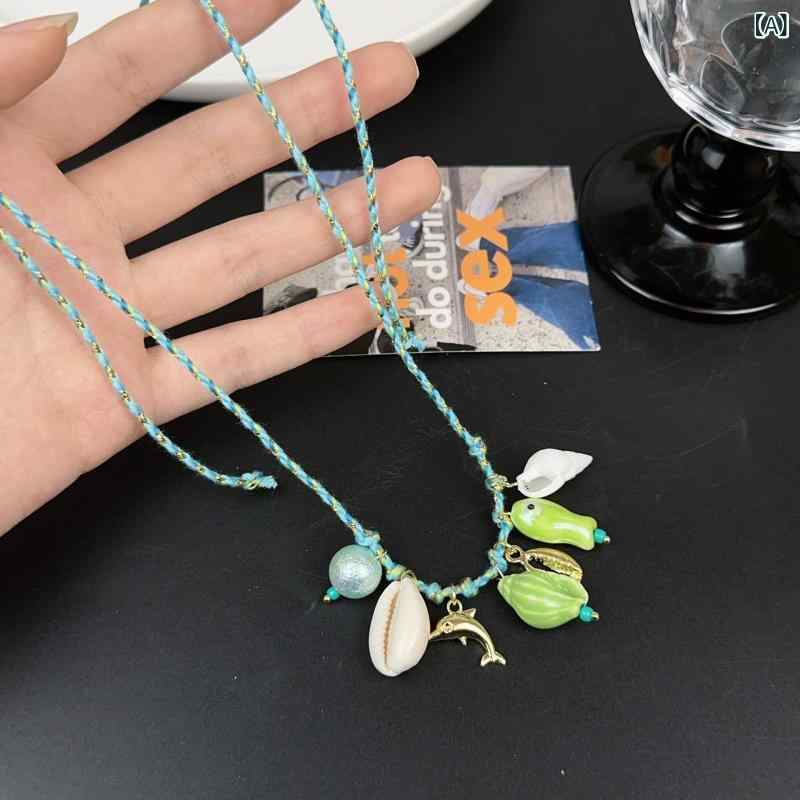 ネックレス レディース レトロ ヴィンテージ風 シェル フラワー バタフライ ビーズ 切り替え 個性的 マ..