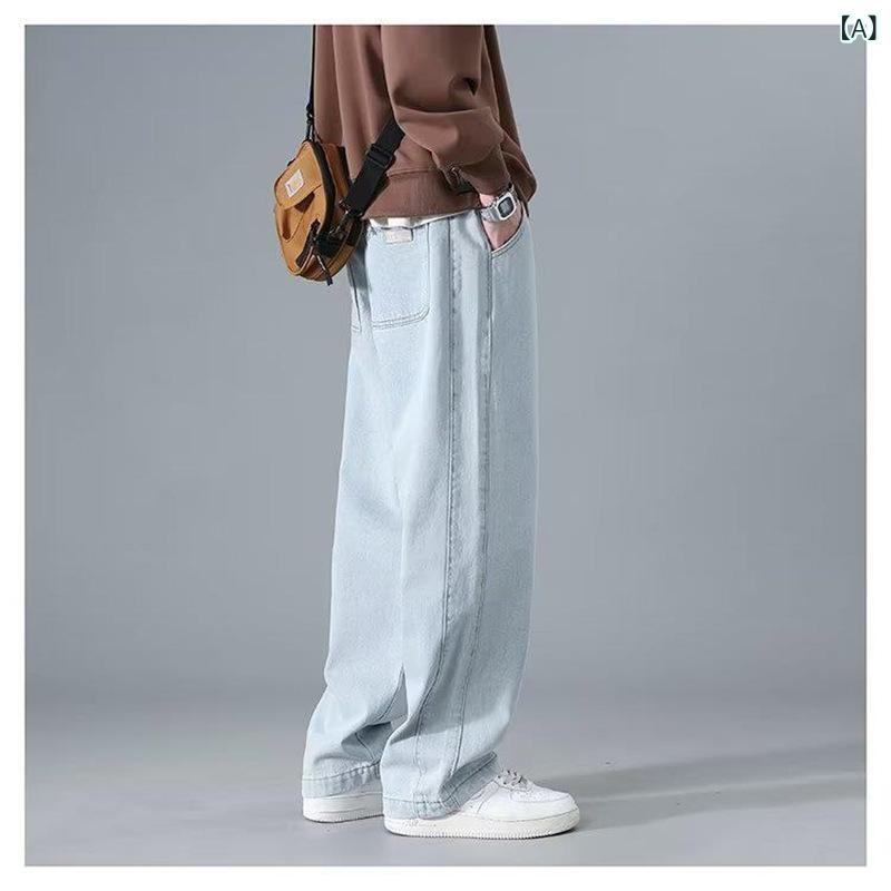 デニムパンツ メンズ 男性用 ストレート ゆったり ルーズ 微ストレッチ ウォッシュ...