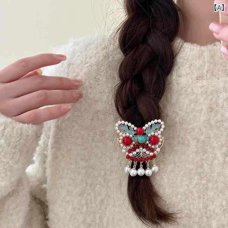 Rakuten - ヘアクリップ キッズ 女の子 お正月 新春 縁起物 獅子舞 ライオンモチーフ 赤 レッド かわいい 中華風 和風 レトロ 前髪 サイドクリップ 髪飾り 髪留め