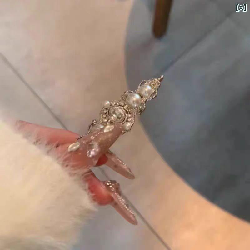 ヘアクリップ レディース フレンチレトロ ラインストーン パール 合金製 ダッカールクリップ 円形 高級..