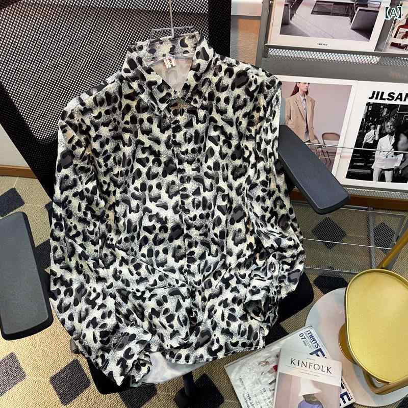 Casual Shirts - シャツ メンズ 男性用 長袖 ヒョウ柄 春夏 高級感 個性的 トレンド 和モダン 香港風 羽織り クール リネン 麻 ウォッシャブル ノーアイロン ルーズフィット ブラック レギュラーカラー