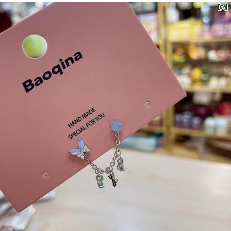 軟骨ピアス レディース 女性用 蝶々 バタフライ 幻想的 オーロラカラー ジルコニア スター ハート ダブ..