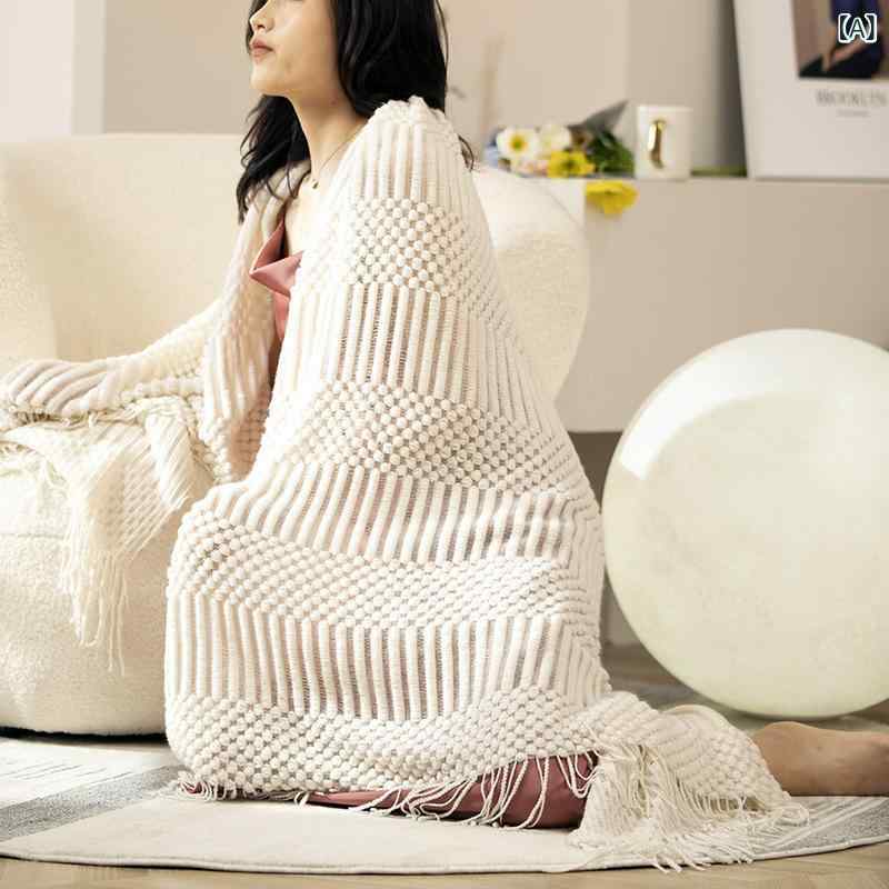 ブランケット レディース メンズ ソファーカバー アクリル ひざ掛け ニット 大判 北欧 厚手 暖かい スローケット フリンジ付き オフィス 部屋着 ベッドスロー マルチカバー 秋冬 無地 おしゃれ