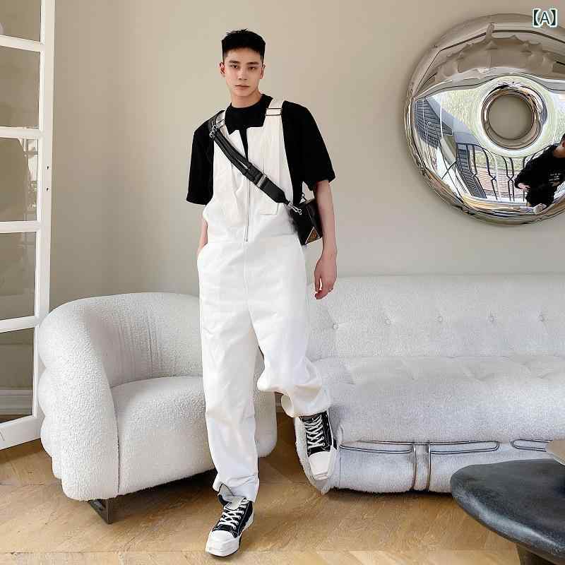 オーバーオール メンズ ワーク サロペット つなぎ ゆったり ルーズフィット ワイドパンツ ストレートパンツ ロング丈 カジュアル ストリート ポリエステル