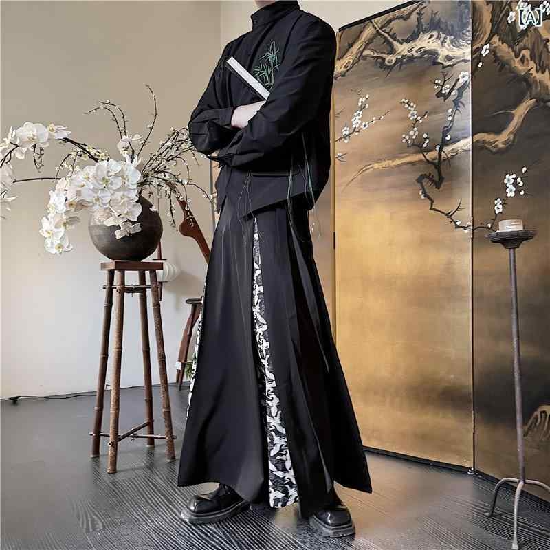 漢服スカート 男女兼用 ユニセックス 中華風 レトロ 飛鳥鶴柄 プリント柄 切り替え配色 馬面 ロング丈 フレア ポリエステル 春秋 カジュアル イベント 衣装