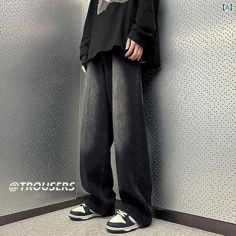 ジーンズ メンズ 男性用 レトロブルー デニムパンツ ワイド ルーズ オーバーサイズ ストレート ユーズド加工 ウォッシュ加工 ドレープ感 ミッドウエスト 微ストレッチ ノンアイロン アメカジ ストリート カジュアル ボトムス 綿素材