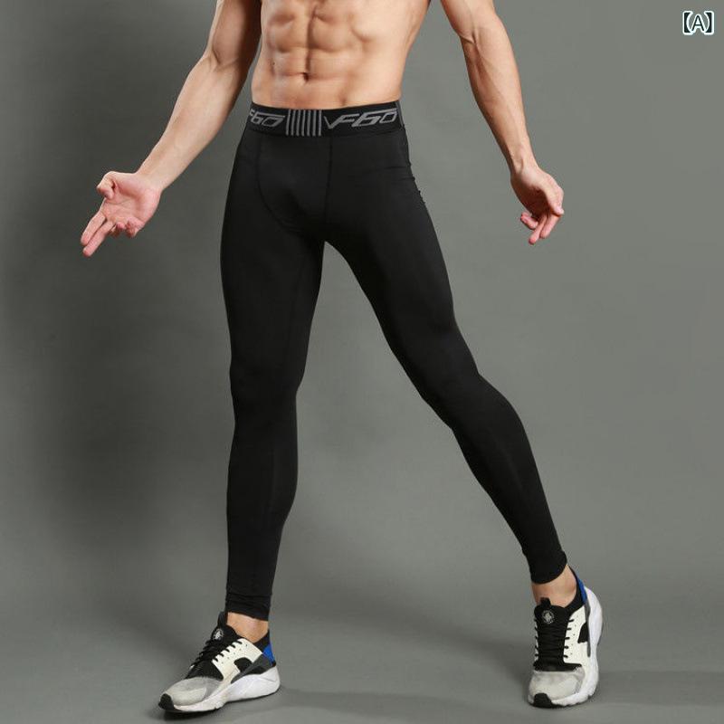 Pants - スポーツタイツ メンズ コンプレッション ロングパンツ スキニー 吸湿速乾 吸汗速乾 ストレッチ 伸縮性 トレーニング フィットネス ジム スポーツウェア ポリエステル ブラック