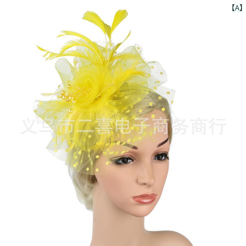 ヘアアクセサリー レディース ヘッドドレス ミニハット 羽毛 フェザー チュール ネットベール ブライダ..